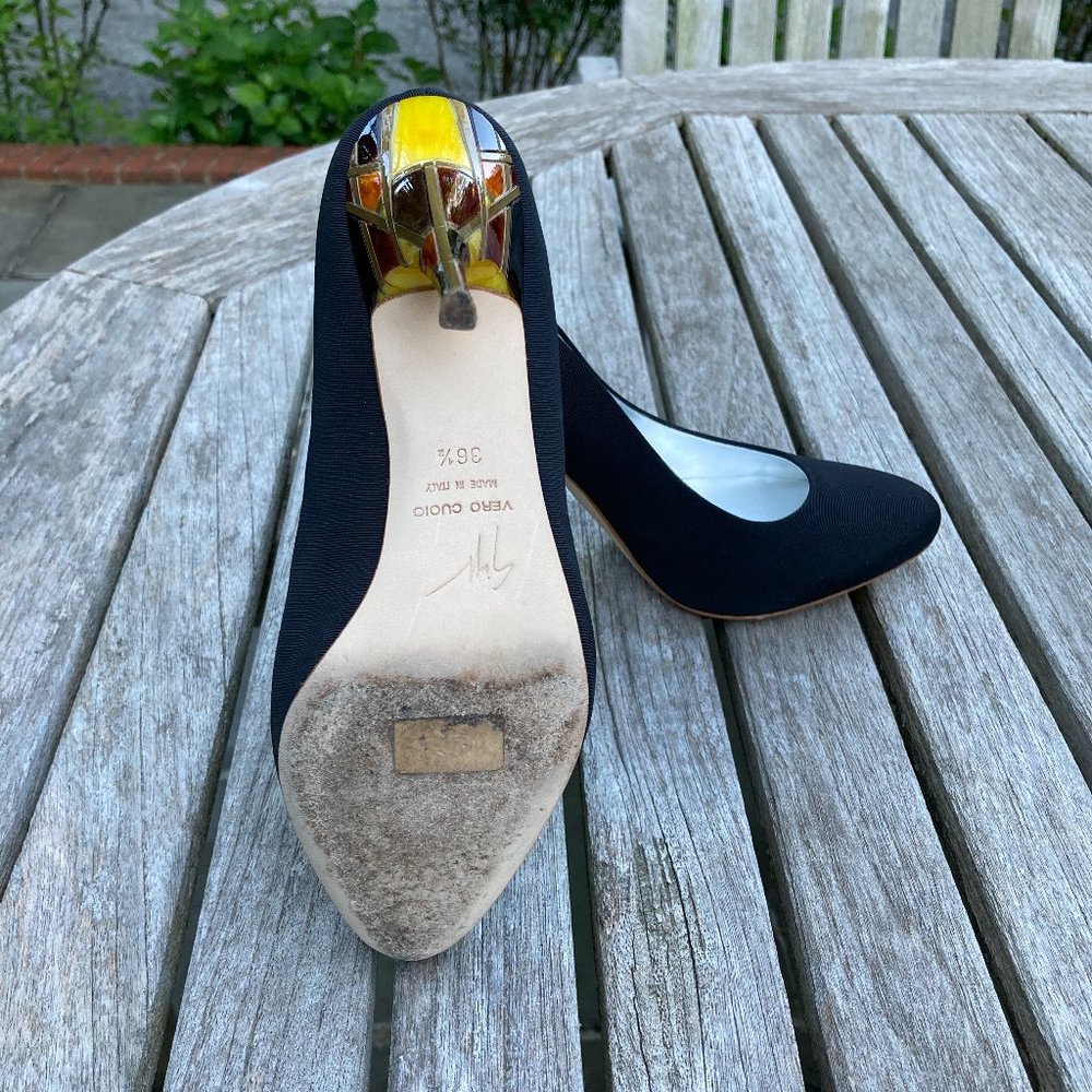 GIUSEPPE ZANOTTI Black Grosgrain Pumps with Multicolored Heels Size 36.5 - Picture 10 of 14